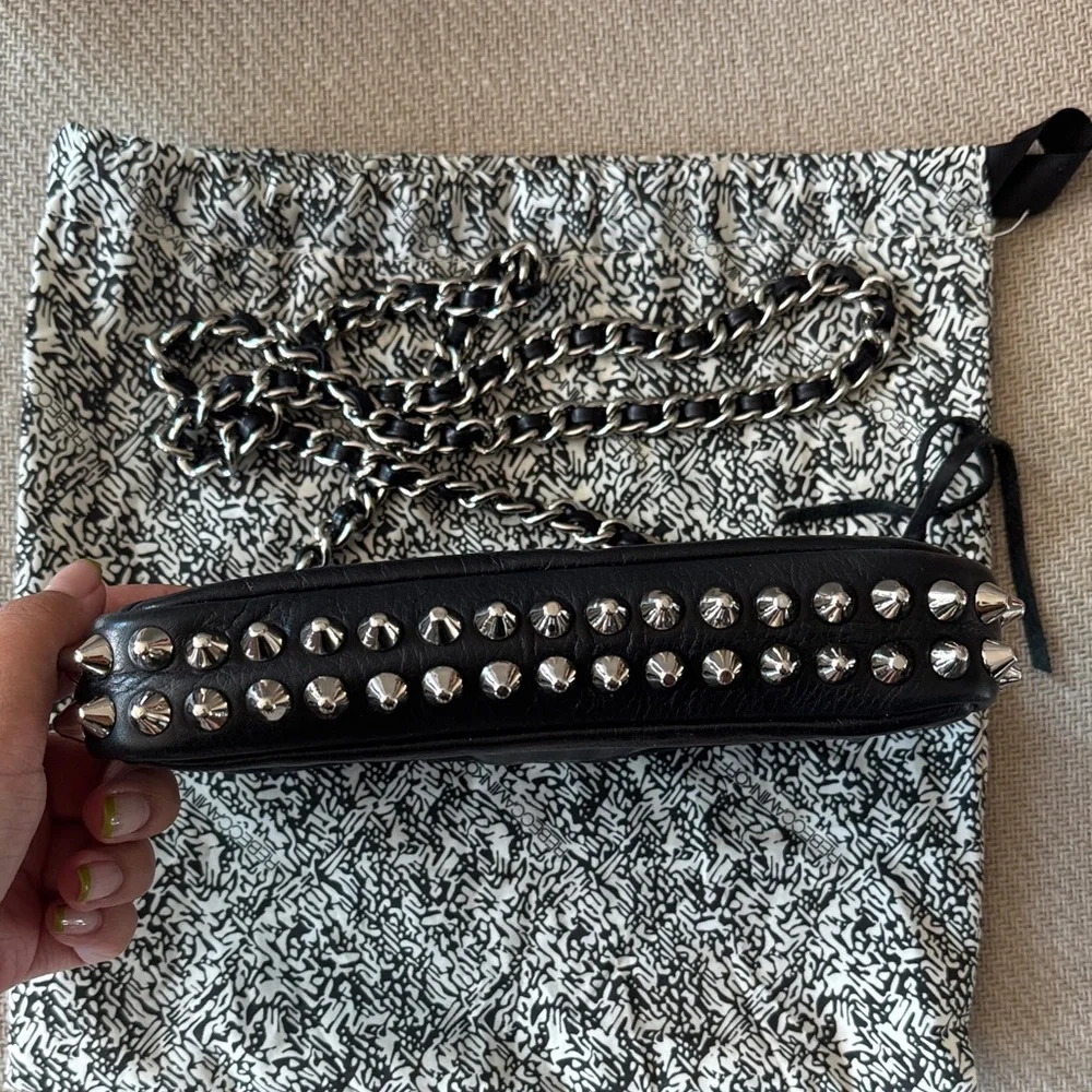 Rebecca Minkoff Black Leather Crossbody Bag with Chain Strap - Picture 3 of 7